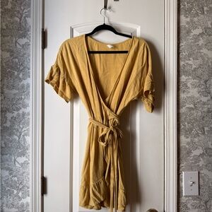 Mustard Linen- Blend Wrap Dres